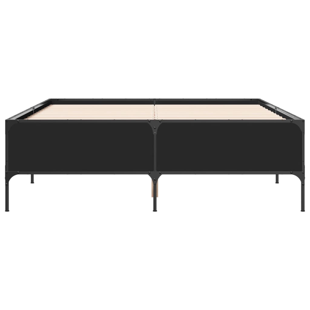 Bedframe LED bewerkt hout metaal zwart 140x190 cm