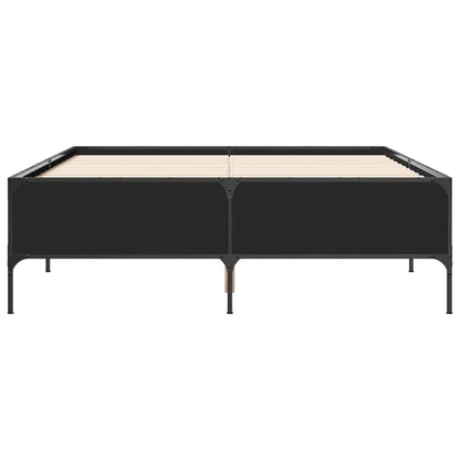 Bedframe LED bewerkt hout metaal zwart 140x190 cm