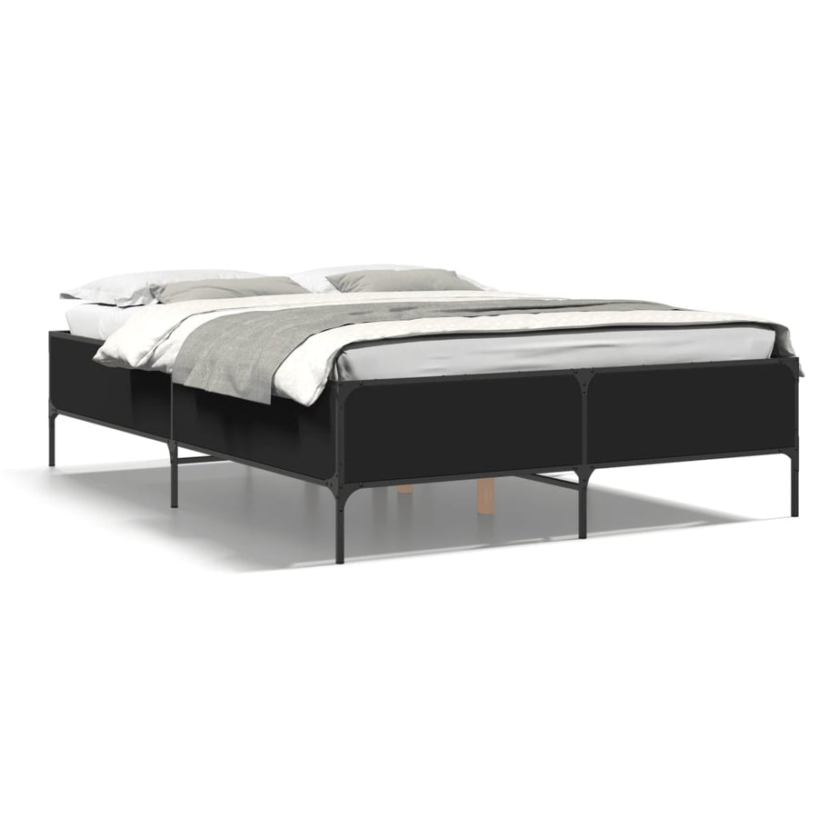 Bedframe LED bewerkt hout metaal zwart 140x190 cm