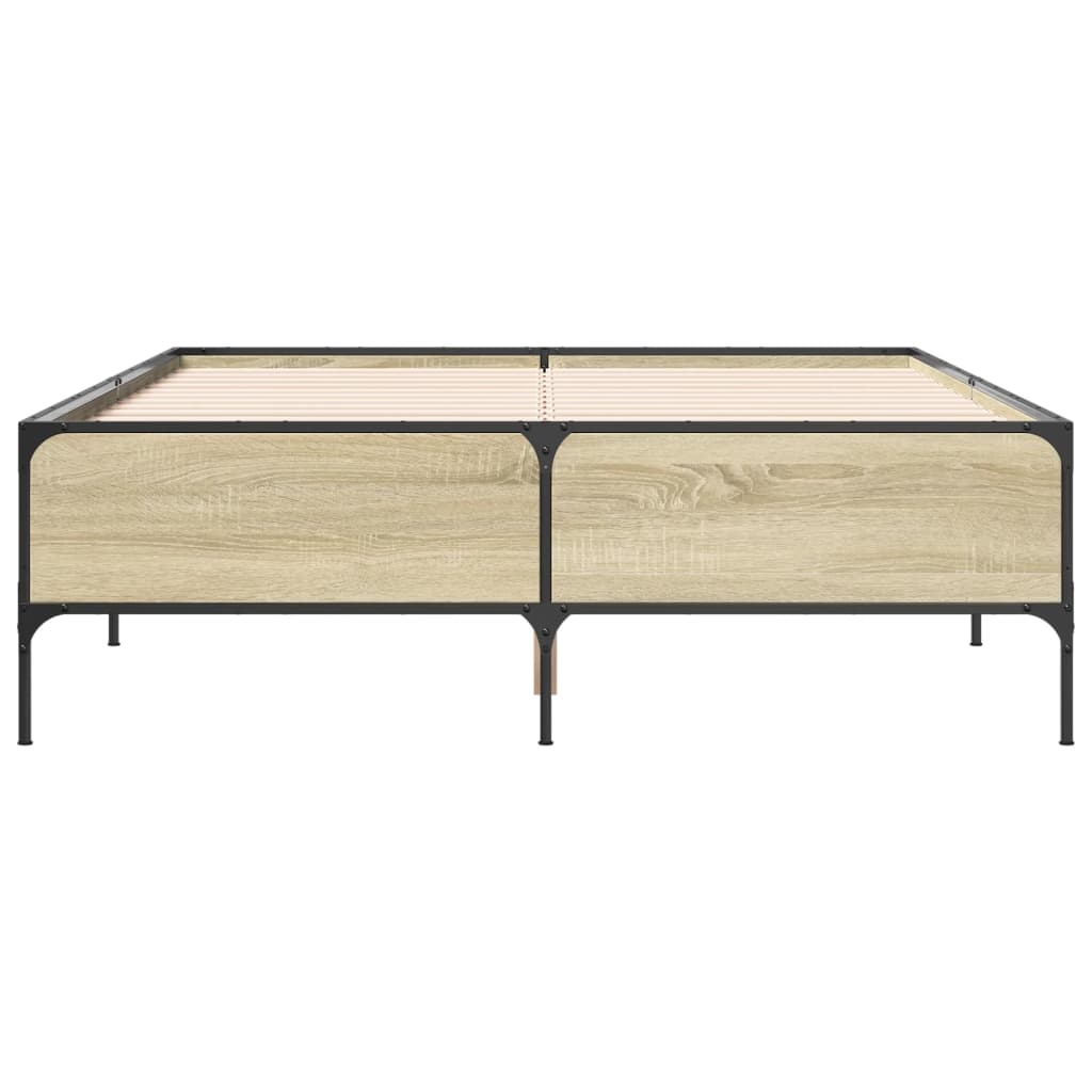 Bedframe bewerkt hout metaal sonoma eikenkleurig 90x190 cm