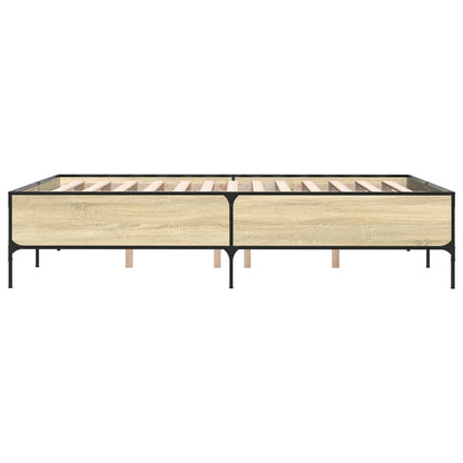 Bedframe bewerkt hout metaal sonoma eikenkleurig 90x190 cm