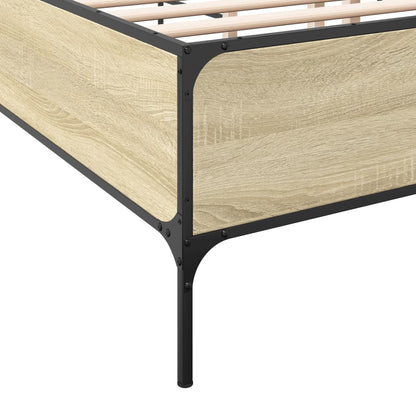 Bedframe bewerkt hout metaal sonoma eikenkleurig 90x190 cm