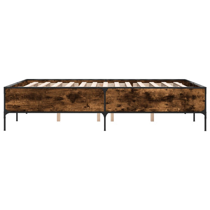 Bedframe bewerkt hout metaal gerookt eikenkleurig 140x190 cm