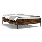Bed frame ornate wood metal smoked oak effect 140x190 cm