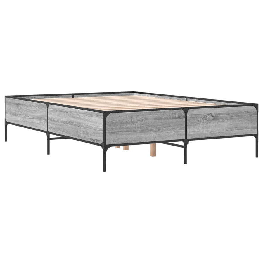 Bedframe bewerkt hout metaal grijs sonoma eiken 140x190 cm