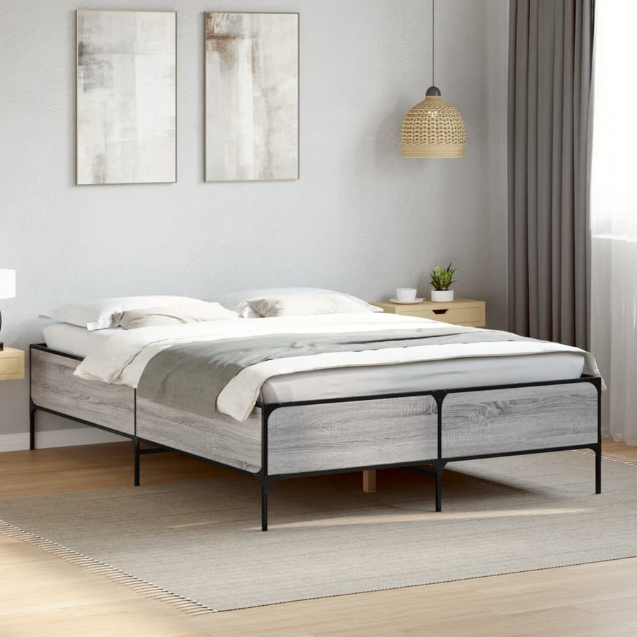 Bedframe bewerkt hout metaal grijs sonoma eiken 140x190 cm
