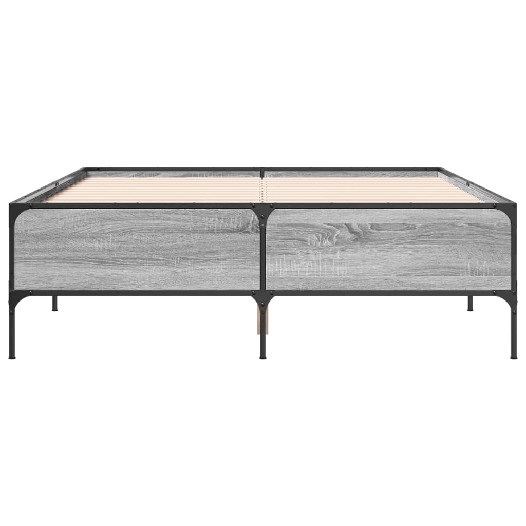 Bedframe bewerkt hout metaal grijs sonoma eiken 140x190 cm