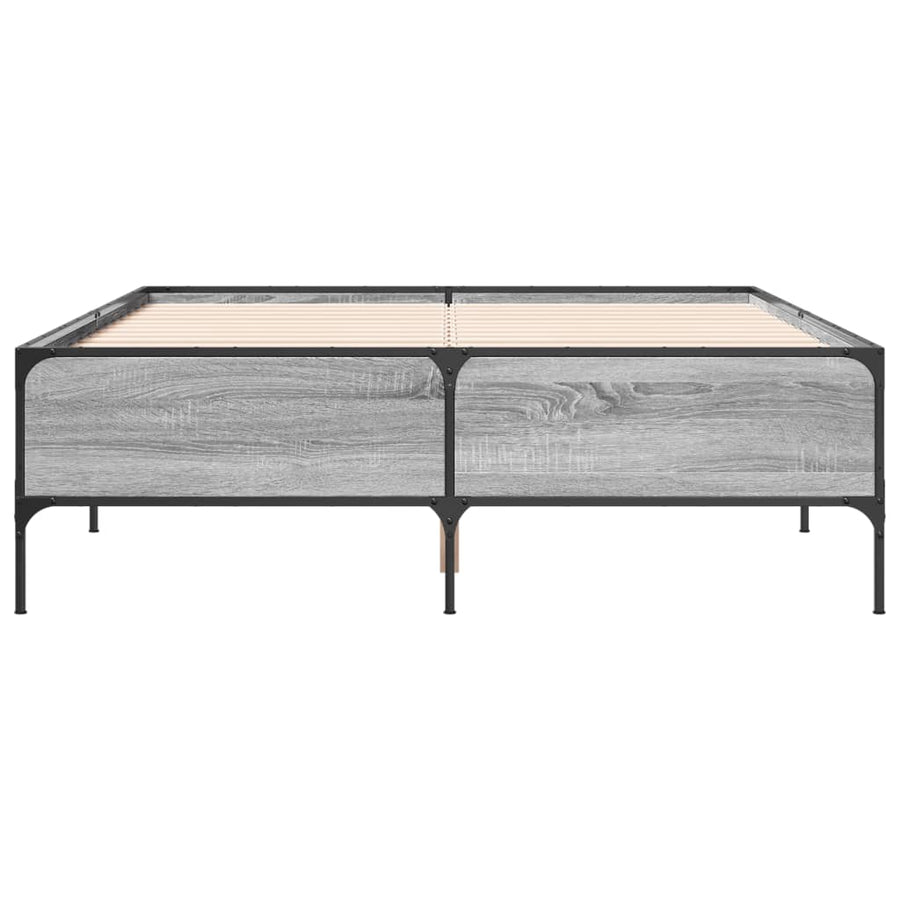 Bedframe bewerkt hout metaal grijs sonoma eiken 140x190 cm