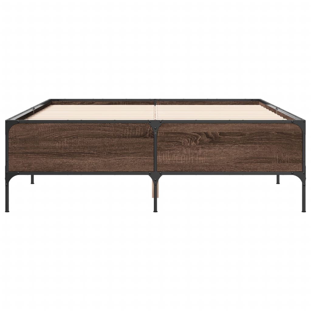 Bedframe bewerkt hout metaal bruin eikenkleur 140x190 cm