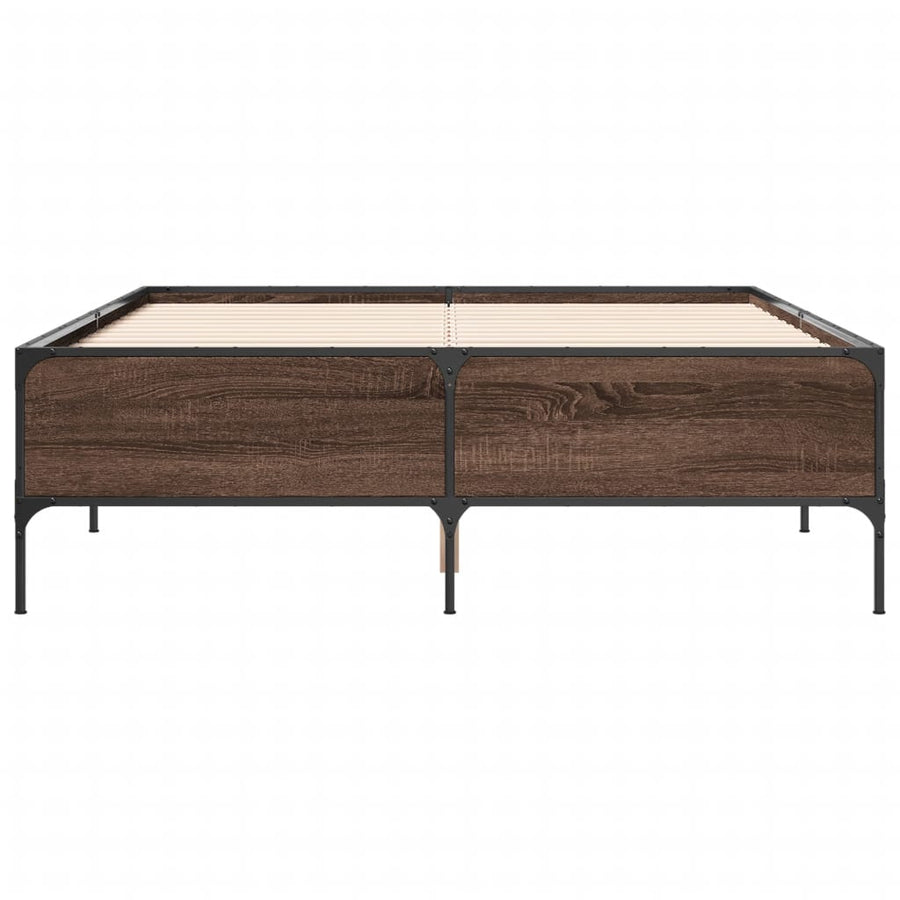 Bedframe bewerkt hout metaal bruin eikenkleur 140x190 cm