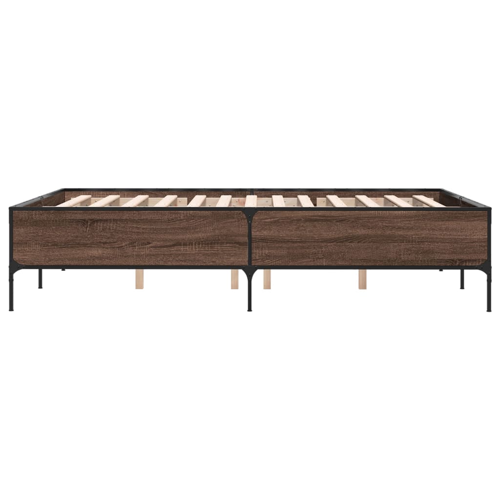 Bedframe bewerkt hout metaal bruin eikenkleur 140x190 cm