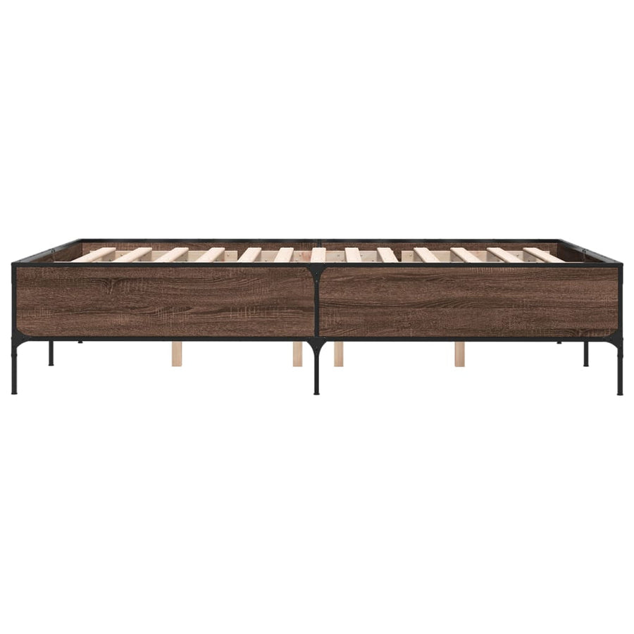Bedframe bewerkt hout metaal bruin eikenkleur 140x190 cm