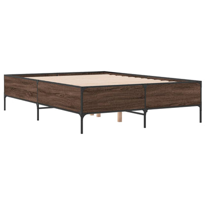 Bedframe bewerkt hout metaal bruin eikenkleur 140x190 cm