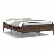 Bedframe 140x190 cm bewerkt hout metaal bruin eikenkleur