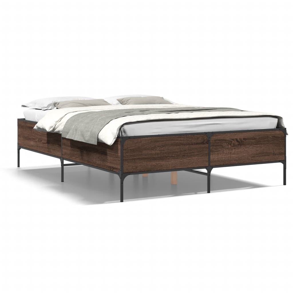 Bedframe bewerkt hout metaal bruin eikenkleur 140x190 cm