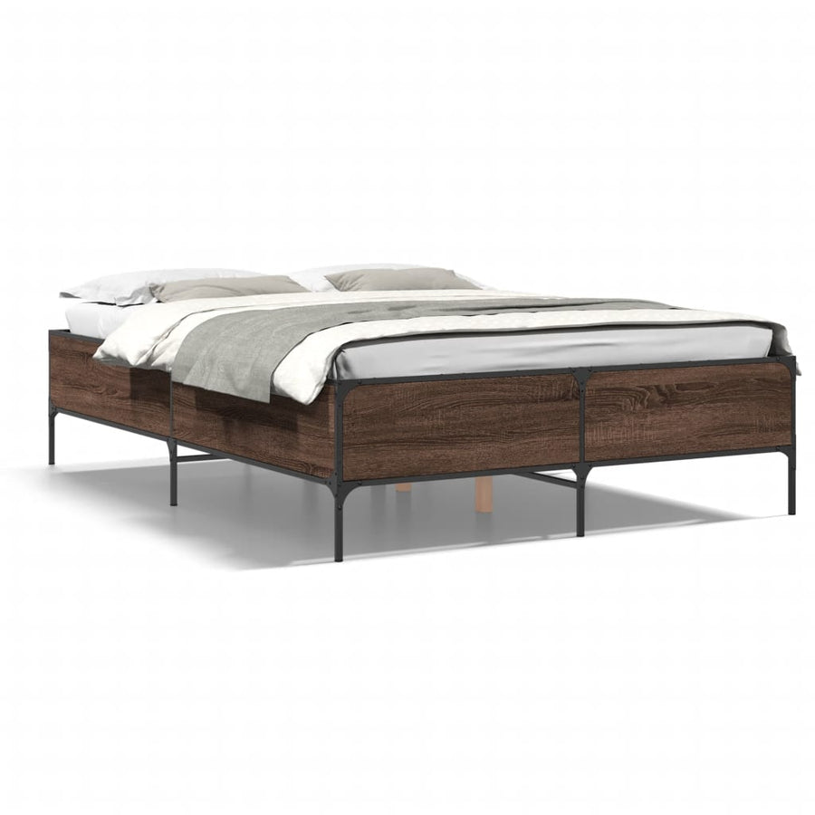 Bedframe bewerkt hout metaal bruin eikenkleur 140x190 cm