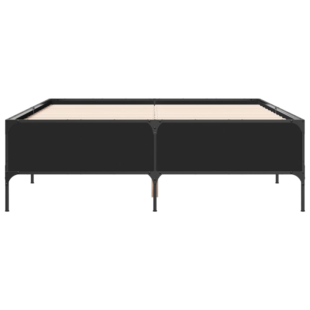 Bedframe bewerkt hout metaal zwart 135x190 cm