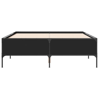 Bedframe bewerkt hout metaal zwart 135x190 cm