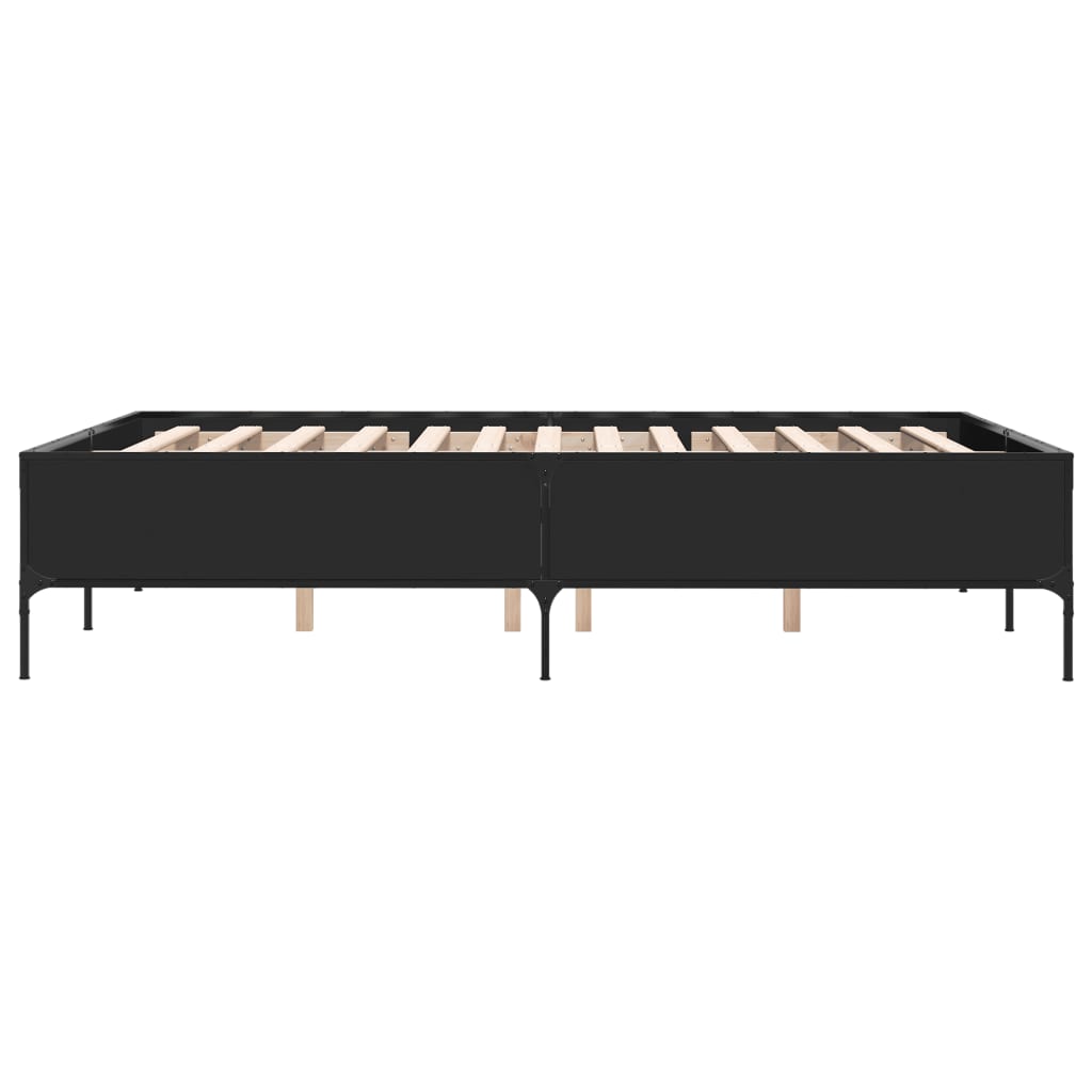 Bedframe bewerkt hout metaal zwart 135x190 cm