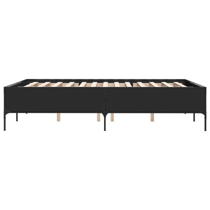 Bedframe bewerkt hout metaal zwart 135x190 cm