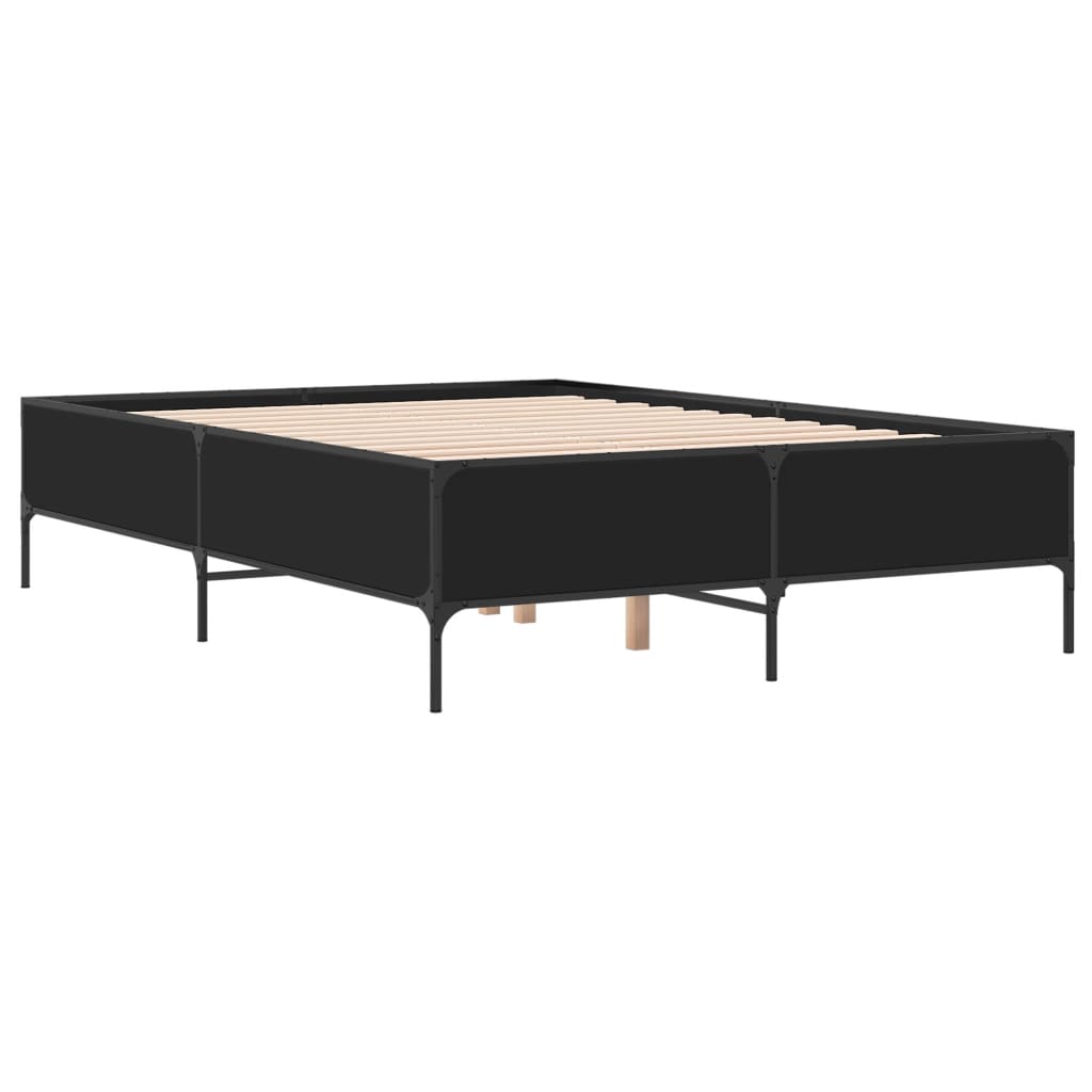Bedframe bewerkt hout metaal zwart 135x190 cm