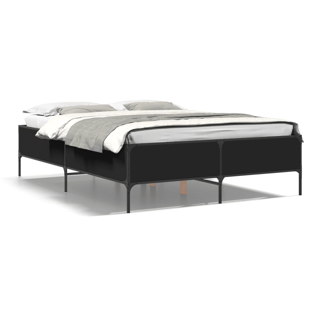 Bedframe bewerkt hout metaal zwart 135x190 cm