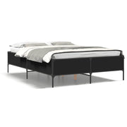 Bedframe bewerkt hout metaal zwart 135x190 cm