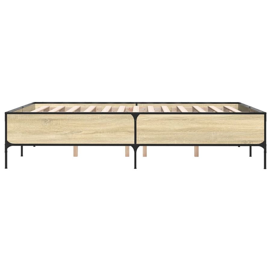 Bedframe bewerkt hout metaal sonoma eikenkleurig 135x190 cm