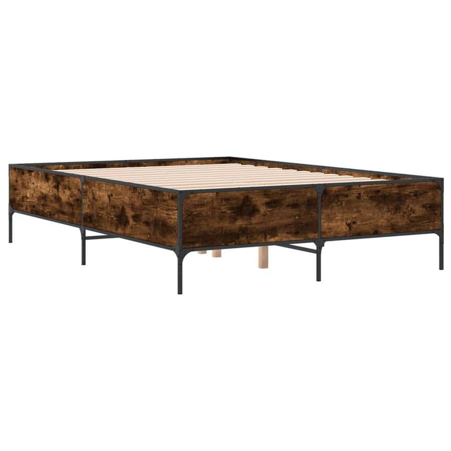 Bedframe bewerkt hout metaal gerookt eikenkleurig 135x190 cm