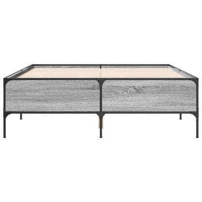 Bedframe bewerkt hout metaal grijs sonoma eiken 135x190 cm