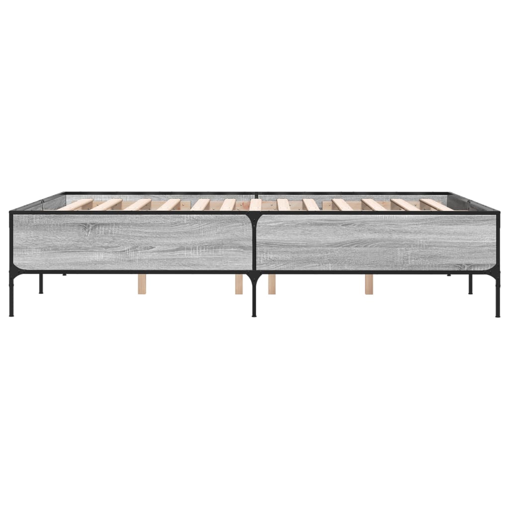 Bedframe bewerkt hout metaal grijs sonoma eiken 135x190 cm