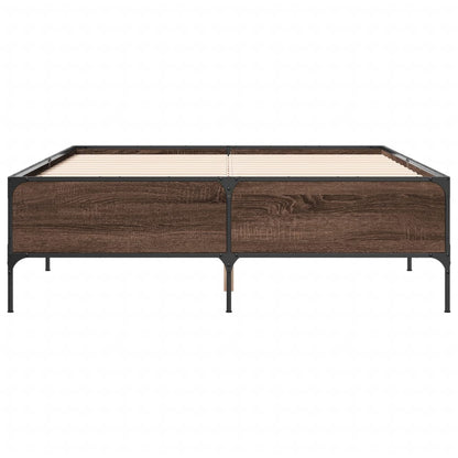 Bedframe bewerkt hout metaal bruin eikenkleur 135x190 cm