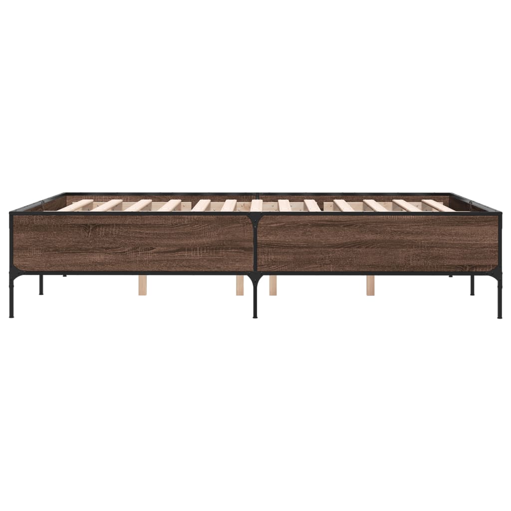 Bedframe bewerkt hout metaal bruin eikenkleur 135x190 cm