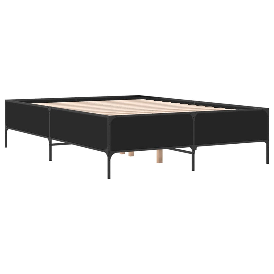 Bedframe bewerkt hout metaal zwart 120x190 cm