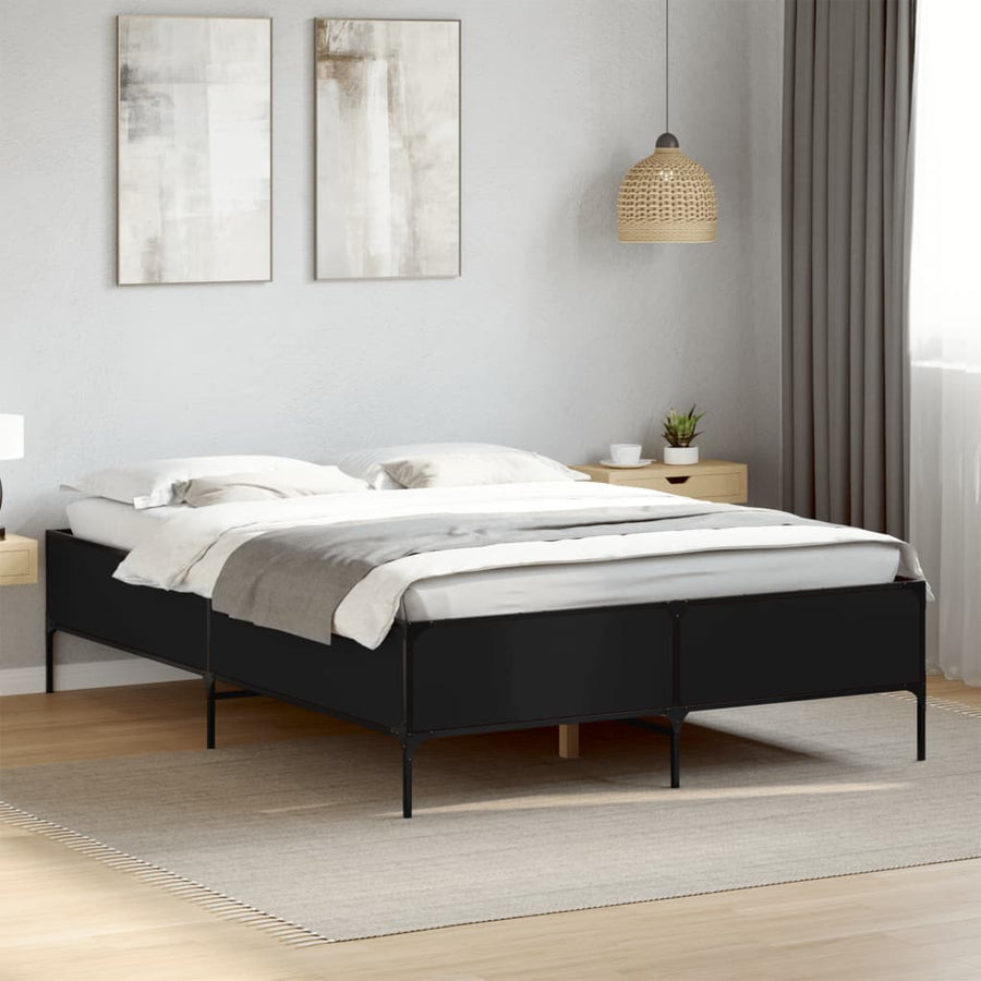 Bedframe bewerkt hout metaal zwart 120x190 cm