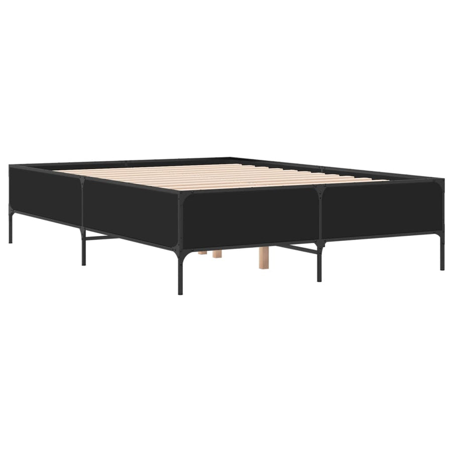 Bedframe bewerkt hout metaal zwart 120x190 cm