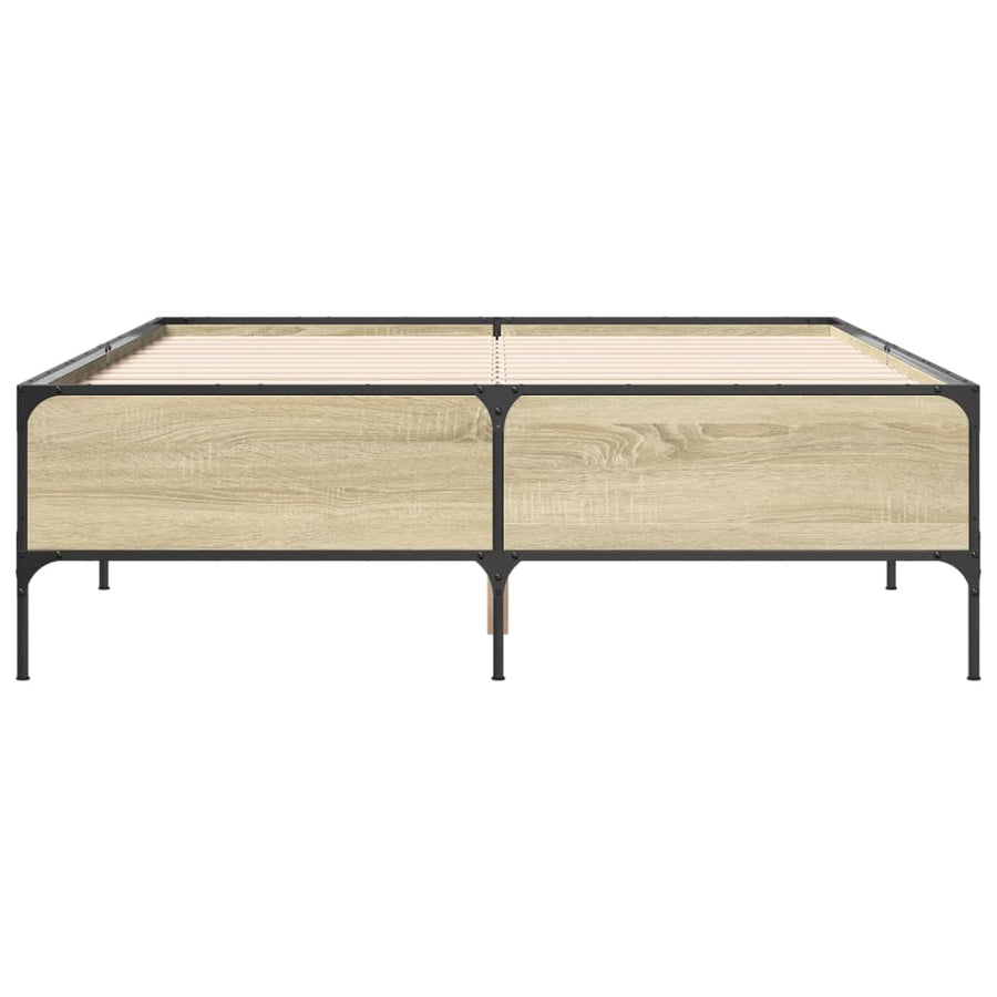 Bedframe bewerkt hout metaal sonoma eikenkleurig 120x190 cm