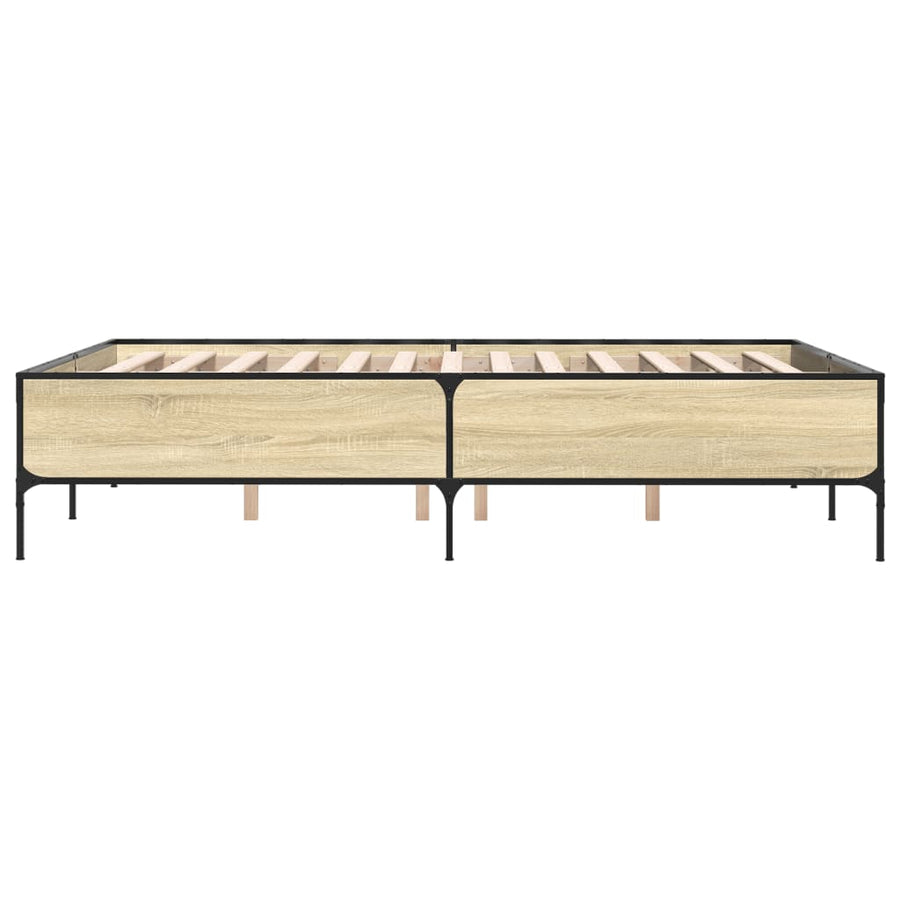 Bedframe bewerkt hout metaal sonoma eikenkleurig 120x190 cm