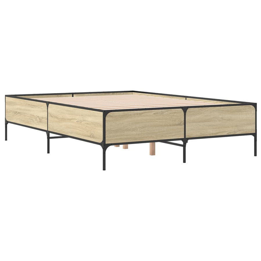 Bedframe bewerkt hout metaal sonoma eikenkleurig 120x190 cm