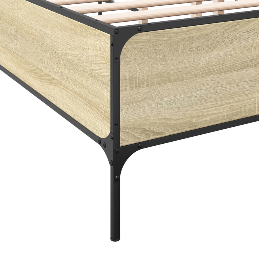 Bedframe bewerkt hout metaal sonoma eikenkleurig 120x190 cm