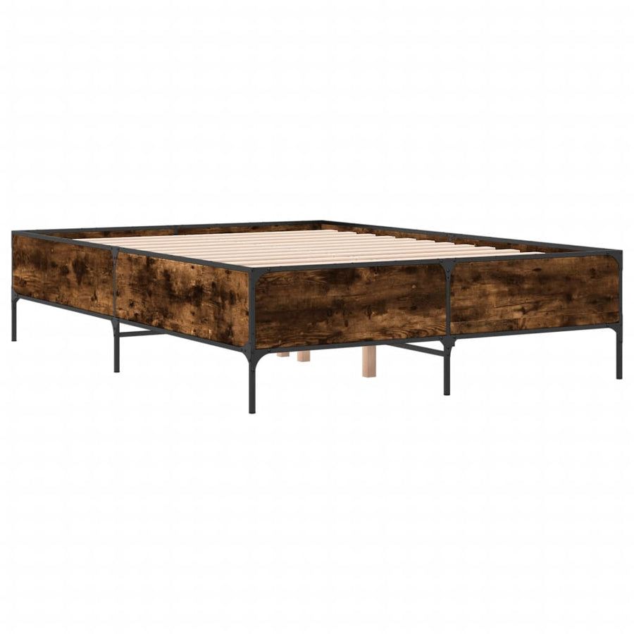 Bedframe bewerkt hout metaal gerookt eikenkleurig 120x190 cm