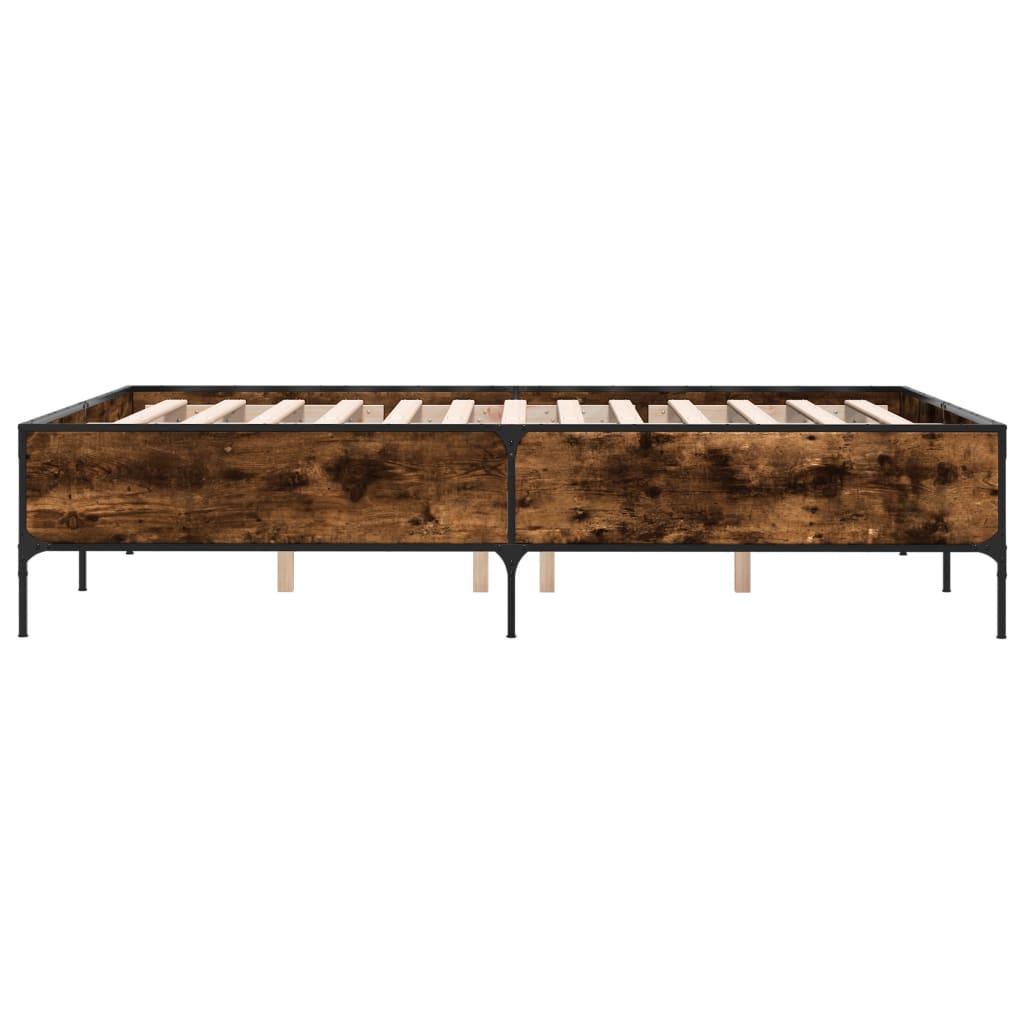 Bedframe bewerkt hout metaal gerookt eikenkleurig 120x190 cm