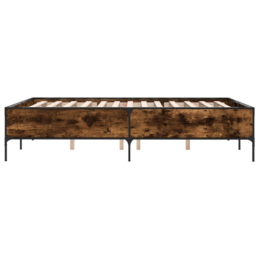 Bedframe bewerkt hout metaal gerookt eikenkleurig 120x190 cm