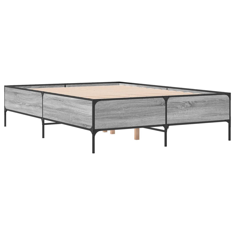 Bedframe bewerkt hout metaal grijs sonoma eiken 120x190 cm