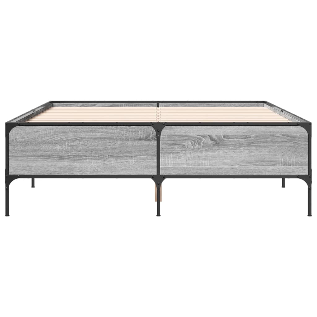 Bedframe bewerkt hout metaal grijs sonoma eiken 120x190 cm