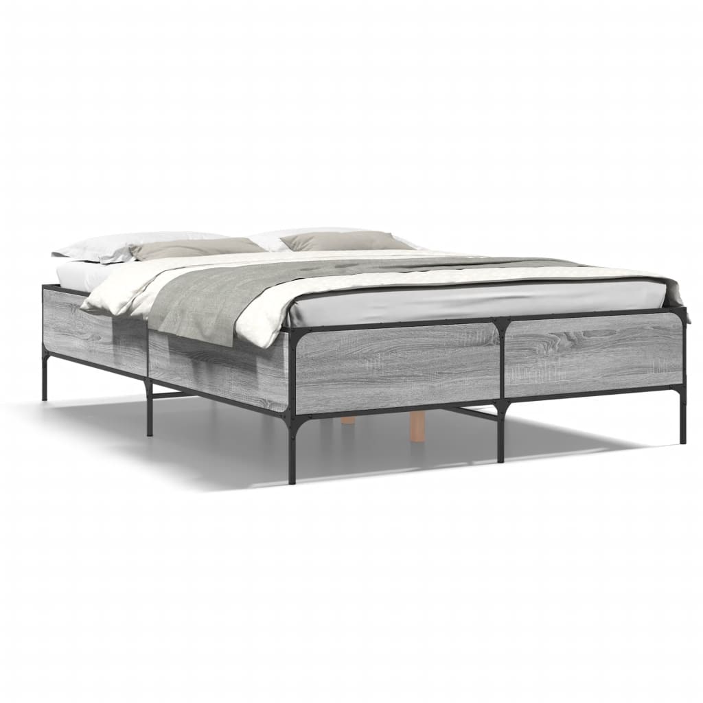 Bedframe bewerkt hout metaal grijs sonoma eiken 120x190 cm