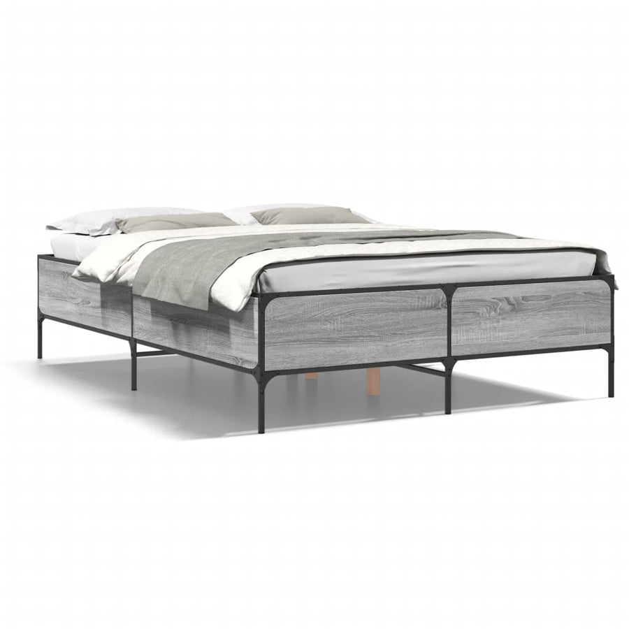 Bedframe bewerkt hout metaal grijs sonoma eiken 120x190 cm