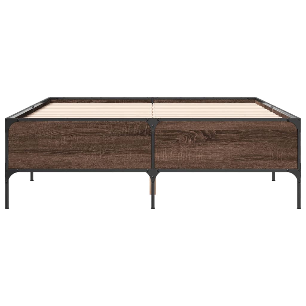Bedframe bewerkt hout metaal bruin eikenkleur 120x190 cm