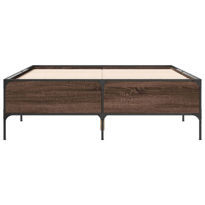 Bedframe bewerkt hout metaal bruin eikenkleur 120x190 cm