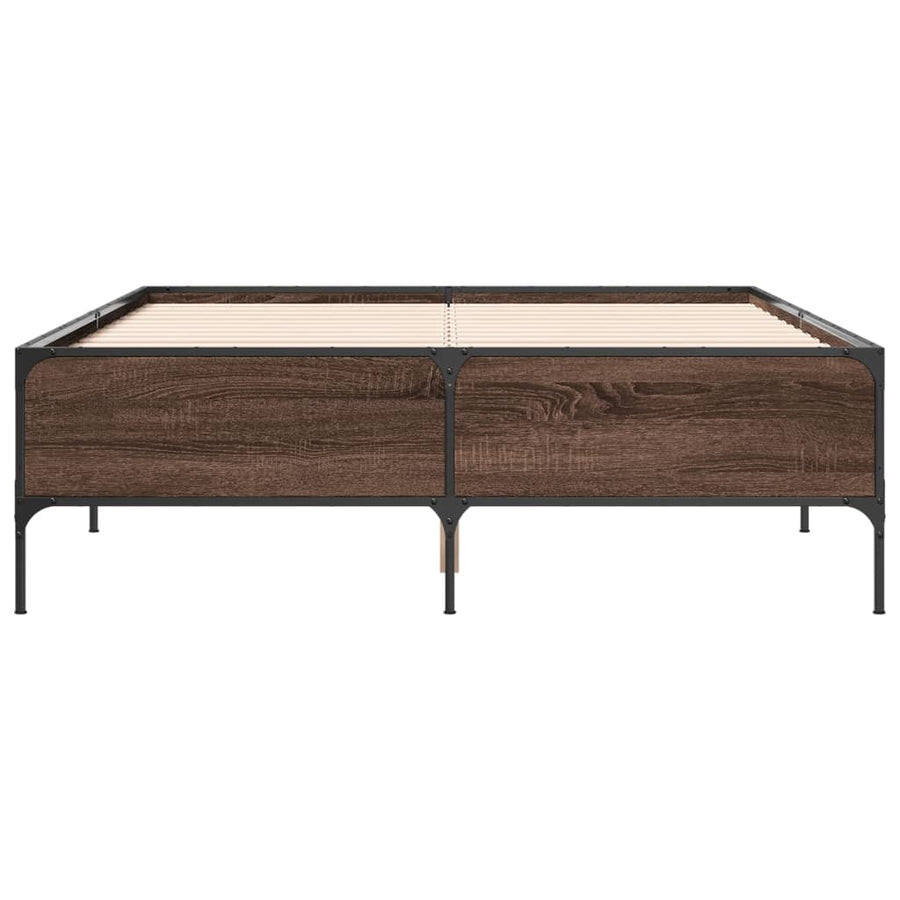 Bedframe bewerkt hout metaal bruin eikenkleur 120x190 cm